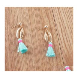 Dangle Lustre Bohème Shell Gland Boucles D'oreilles Colorf Soie Tissu Alliage Forme Longue Boucle D'oreille Pour Les Femmes Bijoux Cadeaux Livraison Ot6Mj