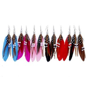 Dangle Lustre Bohemian Sier Couleur Plume Boucles D'oreilles Perles Pour Femmes Fête Passerelle Suspendus Boucles Colorf Plumes Drop D Dhgarden Dhjob