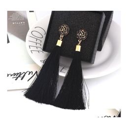 Dangle Lustre Bohème Gland Boucles D'oreilles Pour Les Femmes Géométrique Cristal Rose Fleur Longue Soie Fringe Déclaration Goutte Boucle D'oreille Boho Je Ot4Kv