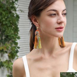 Dangle Chandelier Bohmia Rainbow Tassel Pendientes Dangle Drop Stud Ear Anillos para mujeres Joyas de moda Dhfvx