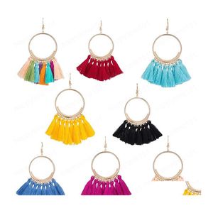 Cuelga la lámpara Boho Colorf Poliéster Cuerda Borla Pendientes Círculo grande Gota Cuelga Oro Para Mujeres Accesorios Moda Fringe Je Dhiys