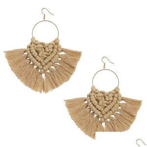 Dangle Chandelier Boho Ethnic Colorf Gland Boucles D'oreilles Fil De Coton À La Main Frangé Noué Pendentif Boucle D'oreille Pour Les Femmes Bijoux Drop Dhcur