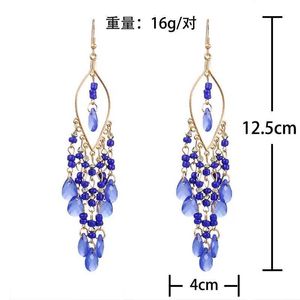 Chandelier enveloppe Boho Perles de graines ethniques Boucles d'oreilles longues pour les femmes Crystal Crystal Pouettel Drop Boucle d'oreille Brouille à oreilles