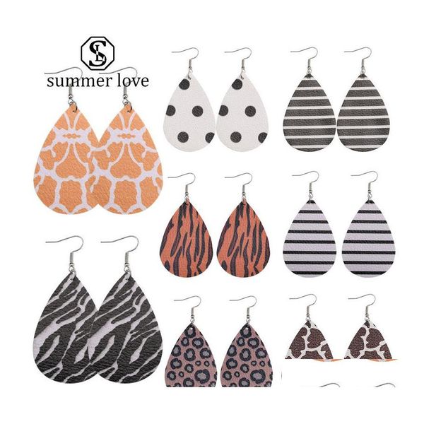 Dangle Chandelier Boho Fashion Designer Pu Boucles D'oreilles En Faux Cuir Leopard Zebra Stripe Marbre Motif Poids Léger Pour Femmes Filles Dhxhp