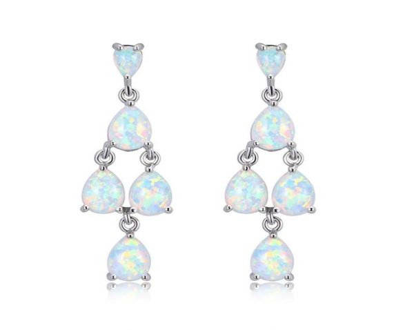 Dangle lustre Boho femme blanc bleu opale boucles d'oreilles couleur argent longue pour les femmes Vintage mariée géométrique mariage boucle d'oreille 8002799