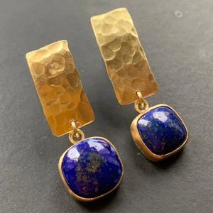 Dangle Kroonluchter Boho Lapis Lazuli Vierkante Vorm Drop Oorbellen Retro Stijl Gouden Vrouwen Sieraden 231219