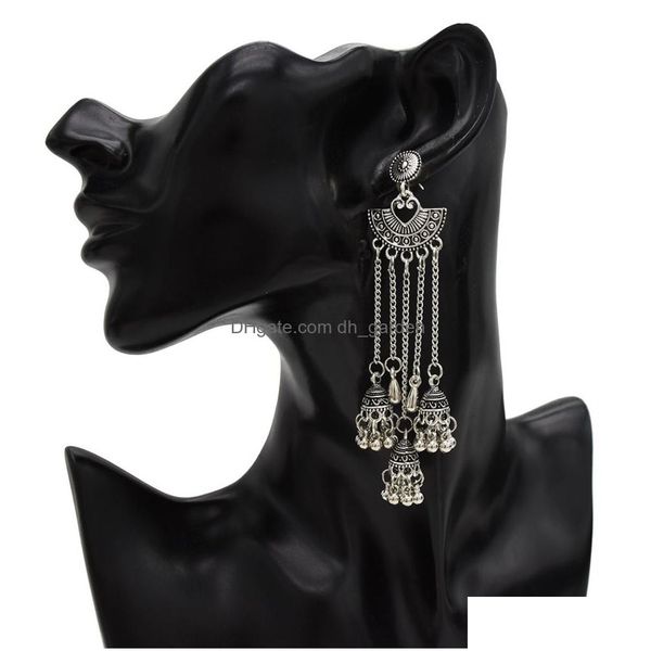 Dangle Chandelier Bollywood Oxydé Sier Or Traditionnel Jhumka Jhu Indien Grand Long Gland Boucles D'oreilles Pour Femmes Afghan Triba Dhgarden Dhs30