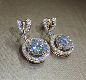 Bengelen kroonluchter bowknot 18k rose goud diamant earring origineel 925 sterling zilveren sieradenfeest bruiloft oorbellen voor WOM9645733