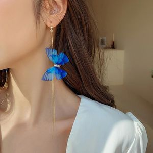 Bengelen kroonluchter vlinder lange tassel drop -oorbellen voor vrouwen blauw gaas oorbel mode sieraden bruiloft accessoires cadeausdangle