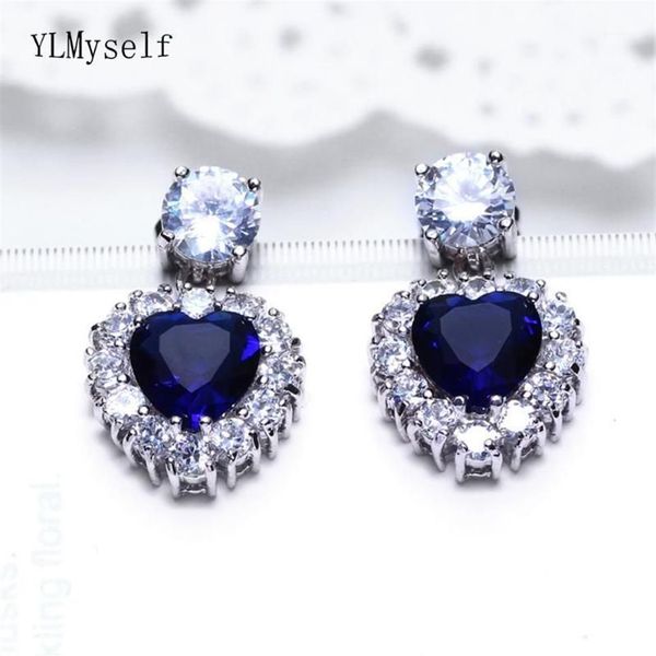 Dangle lustre charmant belles grandes pierres bleues boucle d'oreille femme bijoux coeur conception femmes boucles d'oreilles cadeaux pour 296R