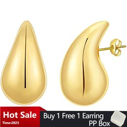 Cuelga la lámpara Chunky Drop Earrings Acero inoxidable Ligero Waterdrop Hollow Hoops Chapado en oro Joyería fina para mujeres Niñas Regalos 230607