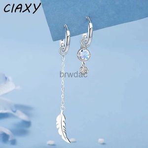 Peloton de lustre en lustre ciaxy argent asymétrique boucles d'oreilles en plumes de lune de lune pour la personnalité des femmes