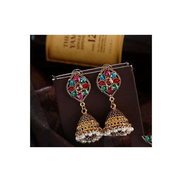 Cuelga el candelabro clásico étnico bohemio Jhumka pendientes mujeres Vintage tallado turco Color oro borla indio Turquía joyería Ladi Dhadw