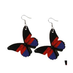 Cuelgue la lámpara de imitación de cuero clásico pendientes de mariposa para las mujeres Bomemia boda doble cara lentejuelas impresión joyería de moda Dhj49