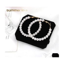 Chandelier de lustre en or classique big imitation perles cerceau cerce d'oreille pour femmes simples round drop bijoux bijoux whygu
