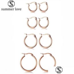 Dangle Lustre Classique Mti Taille Hoop Boucles D'oreilles Or Rose En Acier Inoxydable Élégant Simple Bijoux Pour Femmes Filles Gi Dhwh8