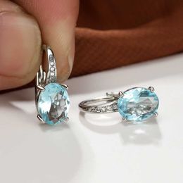 Dangle Lustre Classique Argent Couleur Petit Ovale Pierre Boucles D'oreilles De Mode Aqua Bleu Zircon Boucles D'oreilles Vintage De Mariée Boucles D'oreilles De Mariage Pour Les Femmes G230313