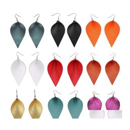 Dangle Lustre Colorf Classique Feuille Boucles D'oreilles En Cuir Véritable Pour Les Femmes Déclaration De Conception Personnalisée Boucle D'oreille Légère Bijoux Dhgza