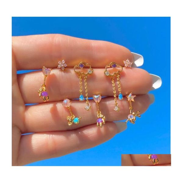 Cuelga la lámpara Colorf Zircon Stud Pendientes para las mujeres Mini Shiny Crystal Ear Studs Piercing Rhinestone Nubes Collar Joyería A1 Dhv4B