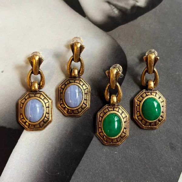 Cour de lustre en pendaison vintage en pierre naturelle géométrique géométrique Geométrique Square Boucles d'oreilles pour femmes Green Antique Green Classic Eartrop 24316