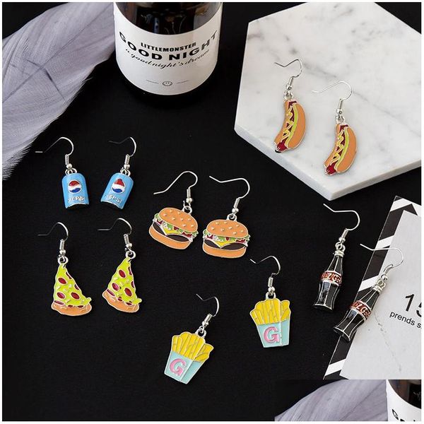 Dangle Lustre Creative Nourriture Boisson Boucle D'oreille Sau Hamburger Potable Bouteille Frites Cola Boucles D'oreilles Pour Les Femmes De Mode Bijoux Deli Dhxag