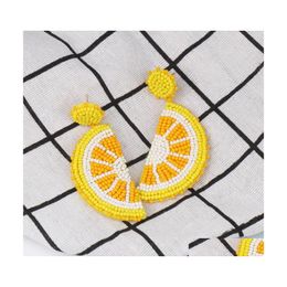 Dangle Lustre Creative Fruit Style Orange En Forme Avec Des Boucles D'oreilles Perlées D'été Cool Plage À La Main Tissé Déclaration Boucle D'oreille Pour W Dh2Yt