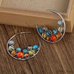Bengelen kroonluchter creatieve planeet ontwerp hoepel oorbellen voor vrouwen zilveren kleur sieraden verfraaid met synthetische edelstenen vintage uniek oordecor