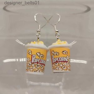 Bengelen kroonluchter creatieve simulatie popcorn emmer hanger dames oorbellen 3D hars accessoires handgemaakte haak haak oordop cinema sieraden schattig cadeau231219