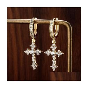 Cuelga los pendientes de la cruz de la araña cuelgan para las mujeres Iced Out Cubic Zirconia Jewelry Hip Hop Simple Fashion Diamond Earring Party Gif Dh2Db