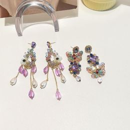 Pendientes colgantes de mariposa de cristal de araña para mujer, cadena larga, borla, temperamento, flores, colgante de gota, pendiente Farl22