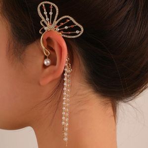 Dangle Lustre Cristal Gland Papillon Unique Oreille Os Clip Femmes Frosty Longue Perle Boucles D'oreilles Pour Femmes Filles Dames Conception Cadeau Otgo9