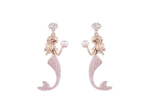 Pendientes colgantes de sirena con circonita cúbica para boda, bonitos pendientes, regalo para mujer y niñaDangle4519714