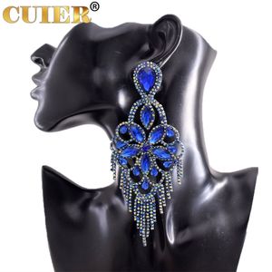 Dangle Lustre CUIER Big Fringe Tassel Femmes Boucles D'oreilles Mysterious Sapphire AB Douceur Accrocher Bijoux De Noce Accessoires Top Qualité 230515