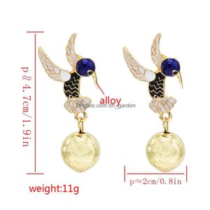 Dangle Lustre Style Animal Mignon Oiseau Colibri Volant Avec Boucles D'oreilles En Émail Grand Long Goutte Bijoux Pour Femmes Livraison Dhgarden Dhn3W