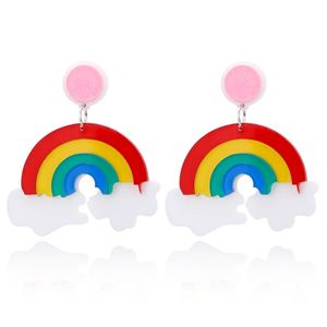 Bengelen kroonluchter schattige grote regenboog acrylhars oorbellen voor vrouwen meisje verjaardag lange hanger zoete accessoires oorbellen