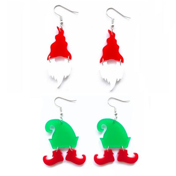 Lustre suspendu mignon, bijoux de vacances de noël, chapeau vert avec bottes rouges et tête de père noël, boucles d'oreilles en acrylique pour femmes