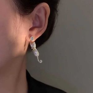 Bengelen kroonluchter schattige strass katten drop oorbellen voor vrouwen Koreaanse lange tassel zirkoon oorbellen kitty dieren mode feest oorbellen sieraden cadeau