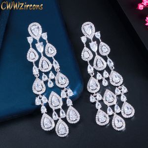 Dangle Lustre CWWZircons À La Mode Clair Blanc Goutte D'eau Cubique Zircone Femmes Long Gland Brésil Style Partie Boucle D'oreille Brincos Bijoux Cadeau CZ816 230516