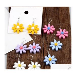 Dangle Lustre Daisy Fleur Acrylique Boucles D'oreilles Grande Goutte Boucle D'oreille Mode Tendance Doux Mignon Bijoux Pour Femmes Fille En Gros Livrer Otyri