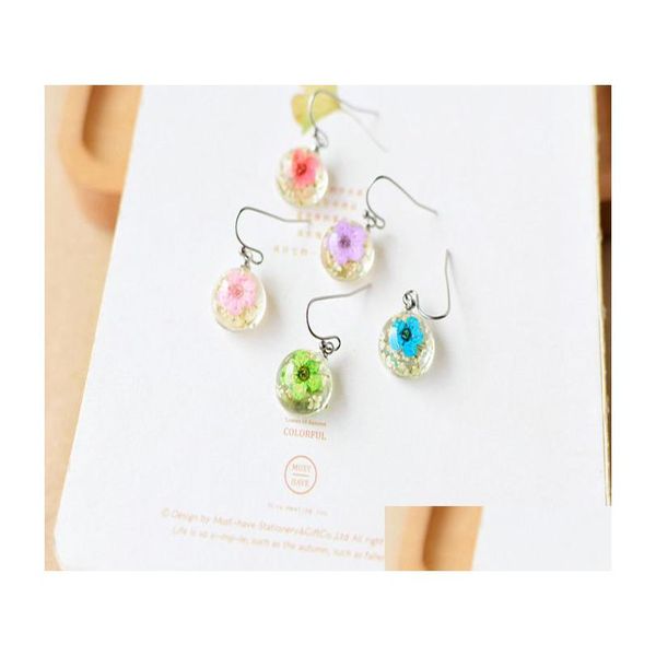 Dangle Lustre Pissenlit Fleurs Séchées Boucles D'oreilles 5 Couleurs Vraies Jonquilles Fleur Boucle D'oreille Boule De Verre Pressé Boucle D'oreille Jewelr Dhgarden Dhfsg