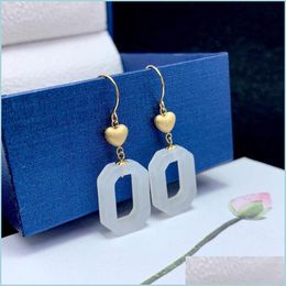 Cuelga la lámpara Cuelga la lámpara 18K Oro amarillo Real Natural White Jasper Drop Earring Joyería fina clásica Mujeres We Bdesybag Dhm68