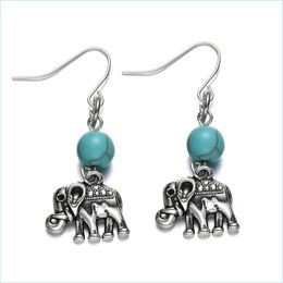 Bengelen kroonluchter bengelen kroonluchter olifant kralen earring vintage legering kunstmatige turquoise charm lady oor ornamenten haak dier dhuaf