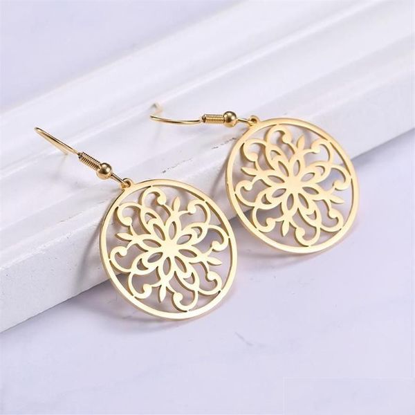 Dangle Chandelier Dangle Chandelier Lucktune Rétro Fleur Boucles D'oreilles Filigrane En Acier Inoxydable Rond Cerceau Pour Femmes Cadeau Mode J Dhwld