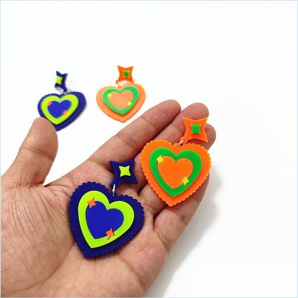 Dangle Lustre Dangle Lustre Orange Bleu Coeur Étoile Boucles D'oreilles Pour Les Femmes Mignon Romantique Goutte Acrylique Bijoux Fashio Mjfashion Dhp4O