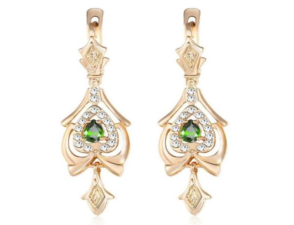 Dangle lustre boucles d'oreilles pendantes pour femmes larme Olivine vert CZ 585 or Rose femmes 039s goutte boucle d'oreille saint valentin cadeaux8839435