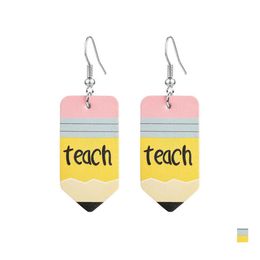 Dangle Lustre Designer Boucles d'oreilles en faux cuir Professeur de mathématiques Crayon Wate Drop Mode Imprimé Crochet Oreille Bijoux Cadeau Livraison Dhhop