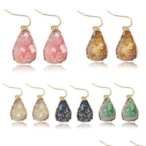 Dangle Lustre Designer Géométrique Druzy Résine Pierre Boucles D'oreilles Pour Femmes Fille Fahion Colorf Waterdrop Imitation Or Plaqué Crochet Dh6It