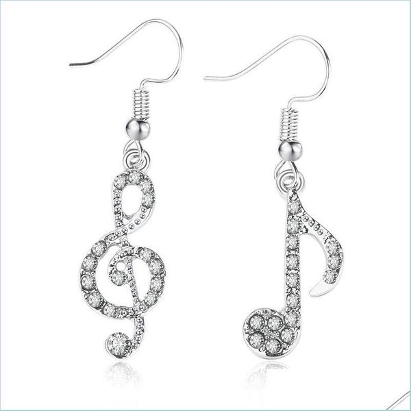 Dangle Lustre Notes de musique cloutées de diamants Tempérament Boucles d'oreilles asymétriques Étudiantes Filles Sparkle Personnalité Musique Symbole Jewel Dhrqy