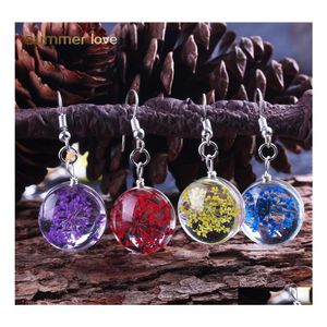 Dangle Lustre Fleur séchée Pendentif en verre Sier Placage Boucle d'oreille pour femmes Design unique 10 Couleur Drop Fashion Livraison Jewe Dhnw1