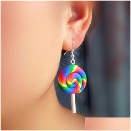 Dangle Lustre Boucle D'oreille Pour Les Femmes Argile Douce Arc-En-Lollipop Boucles D'oreilles De Mode Bijoux Faits Sur Commande À La Main Mignon Gir Dhgarden Dhje7